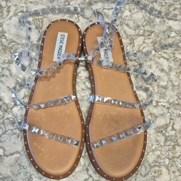 Steve Madden Travel Clear and Silver Studded Sandals - Picture 2 of 7